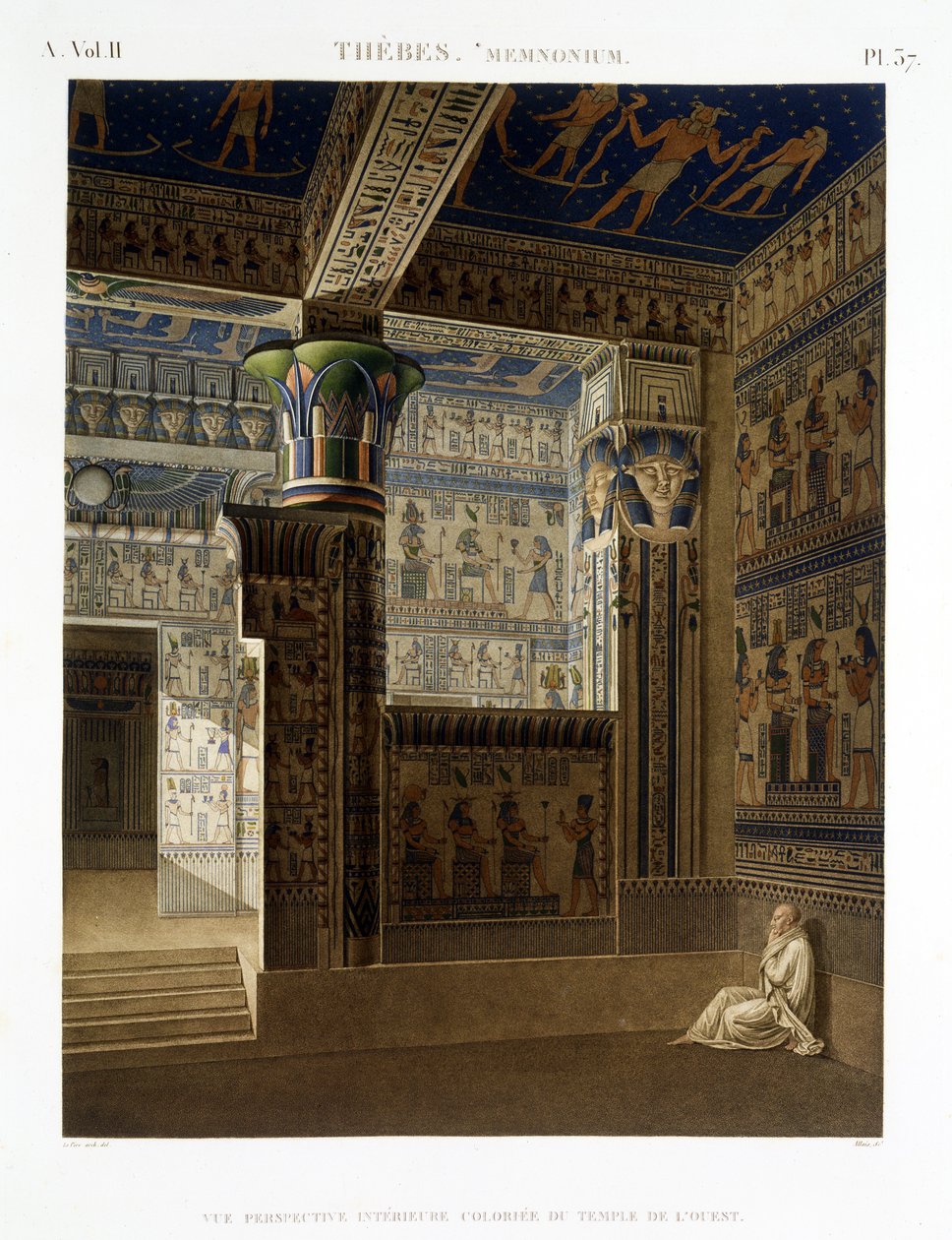 Indvendigt billede af det vestlige tempel for Memnonium, Theben, plade 37 fra bind II af 