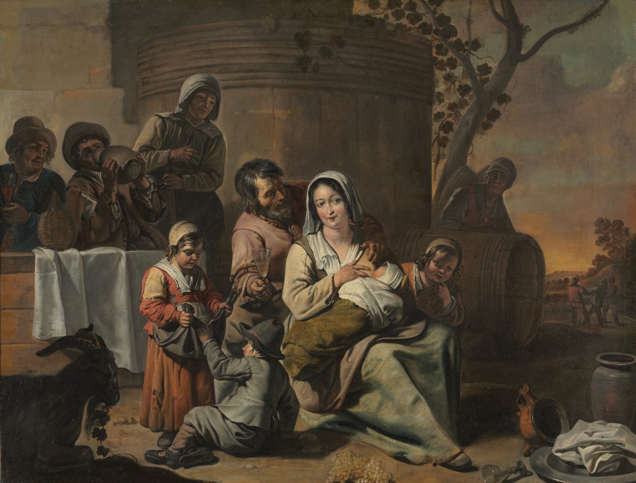 Circle of Le Nain - Vintage Scene og bondebørn, der danser (maleripar), 1650