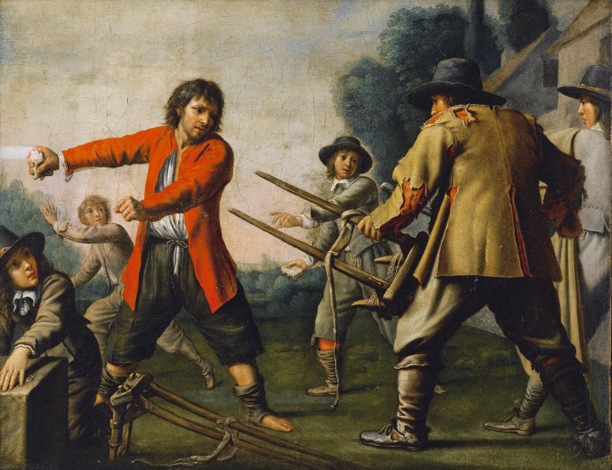 Le Maître des Cortèges - PEASANTS BRAWLING IN A LANDSCAPE af Le Nain Brothers
