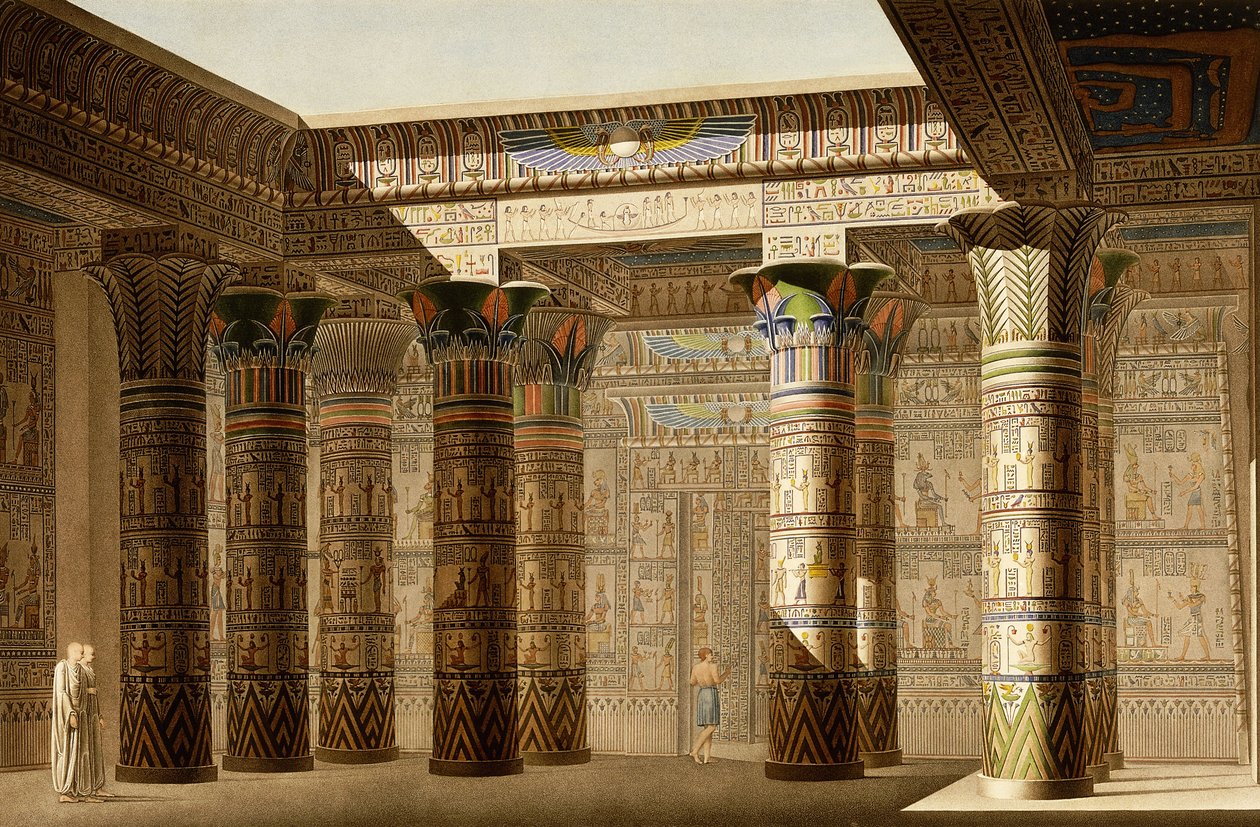Portiko af det store tempel i Philae, Nubien, ca. 1809-1812 (farvegravering) af Le Pere (after)