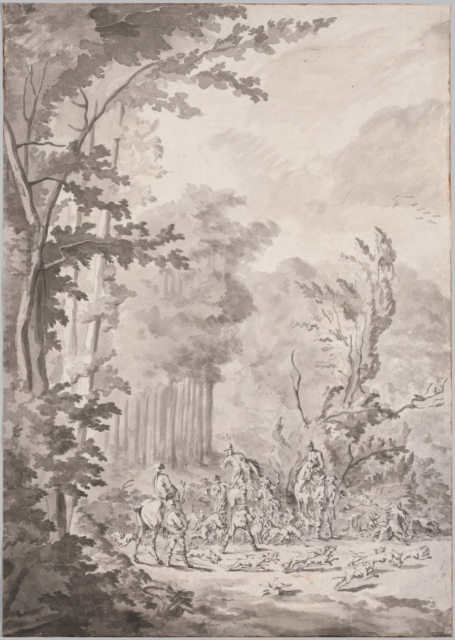 En jagtfest i Marly, slutningen af det 17. eller begyndelsen af det 18. århundrede. af Le Vieux Jean Baptiste Martin