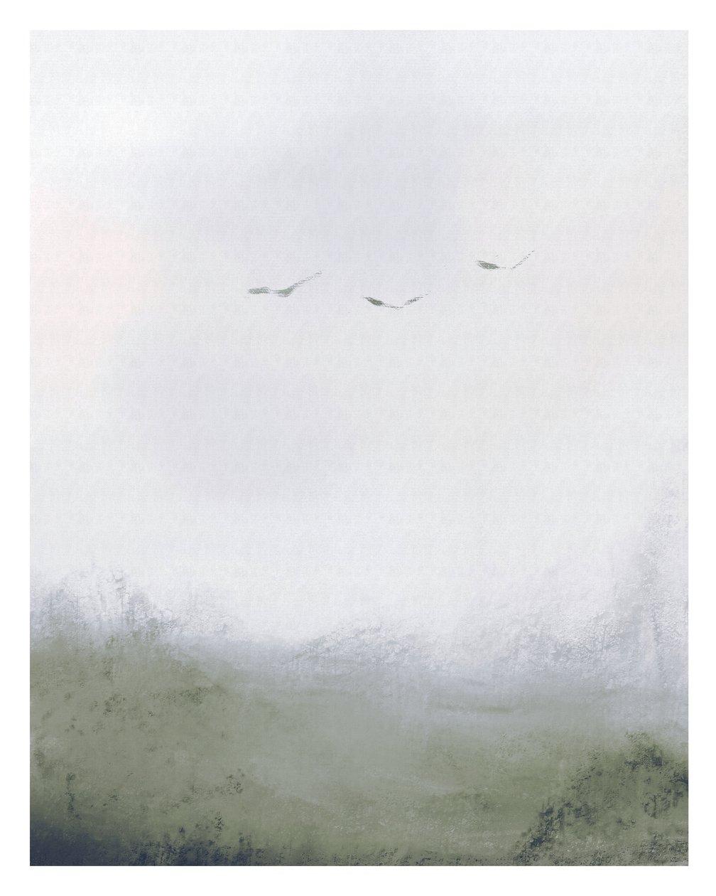 Birds Flying Over A Field, ca. 2018 (blandede medier) af Leah Straatsma