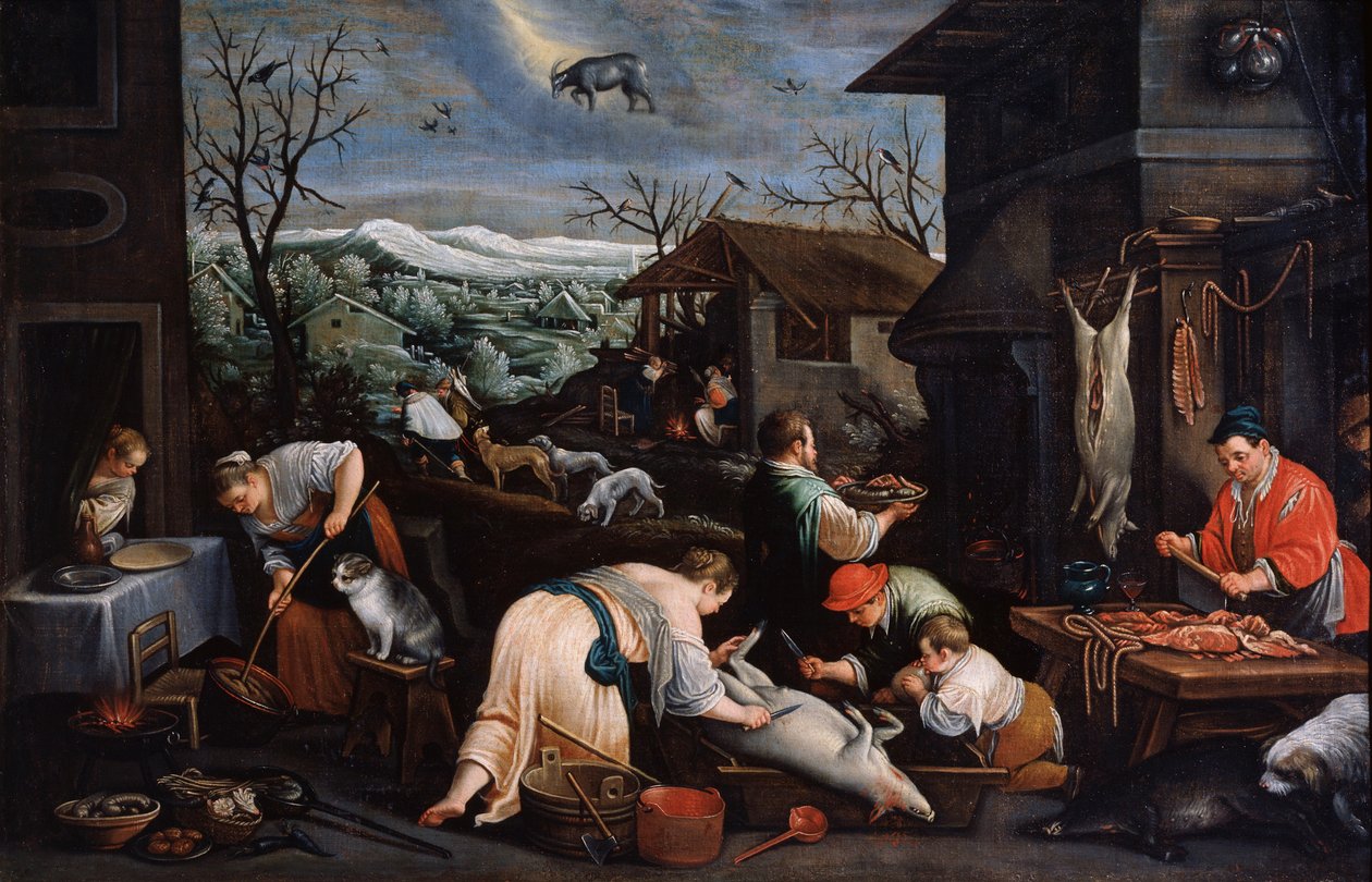december fra serien Årstiderne, slutningen af det 16. eller begyndelsen af det 17. århundrede af Leandro Bassano
