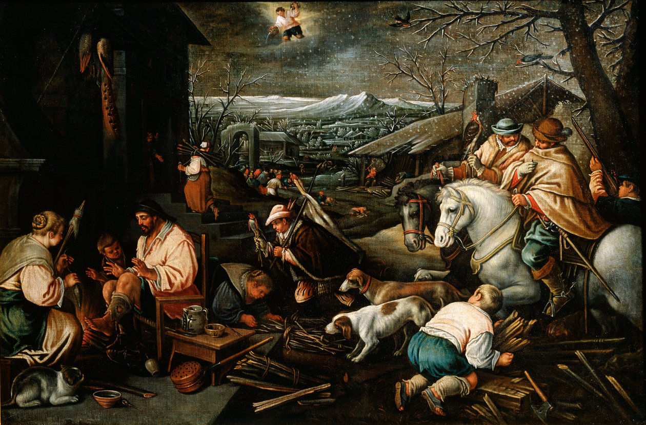 januar fra serien Årstiderne, slutningen af det 16. eller begyndelsen af det 17. århundrede af Leandro Bassano