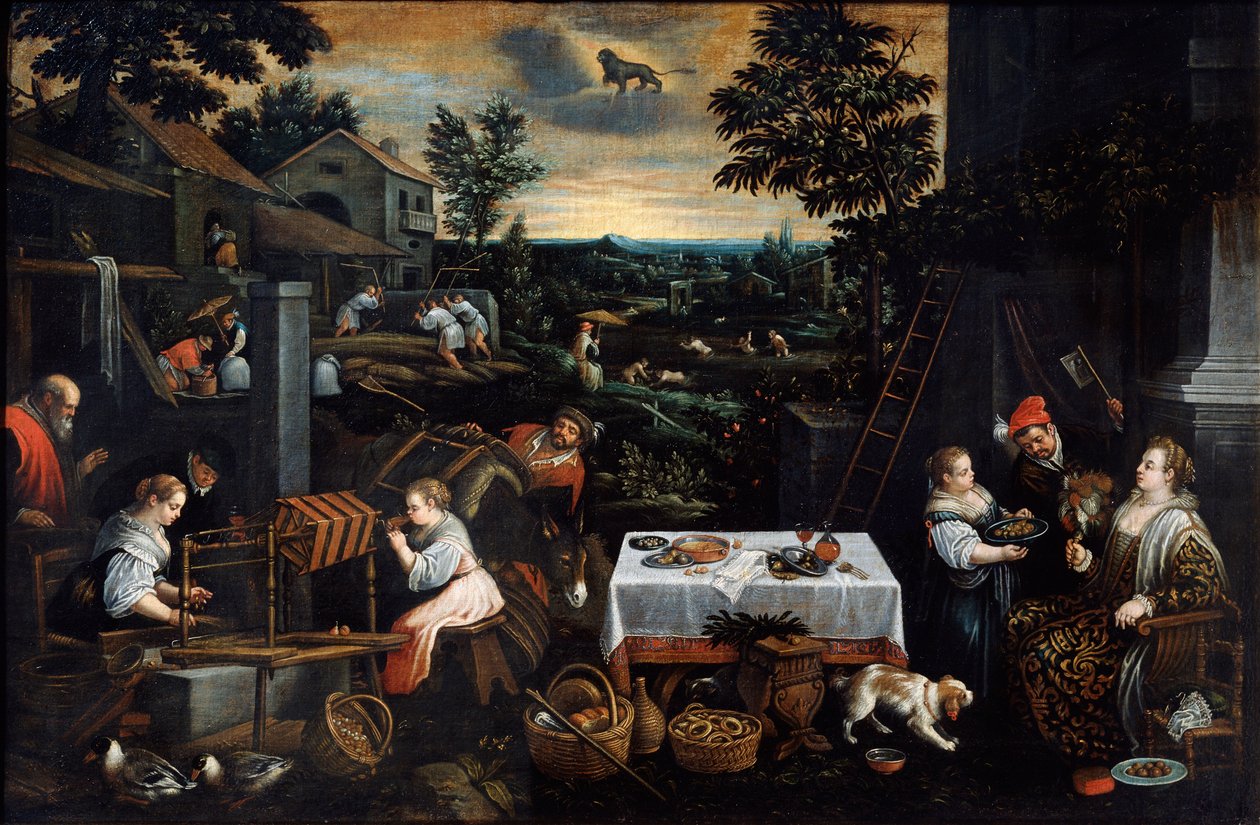juli fra serien Årstiderne, slutningen af det 16. eller begyndelsen af det 17. århundrede af Leandro Bassano