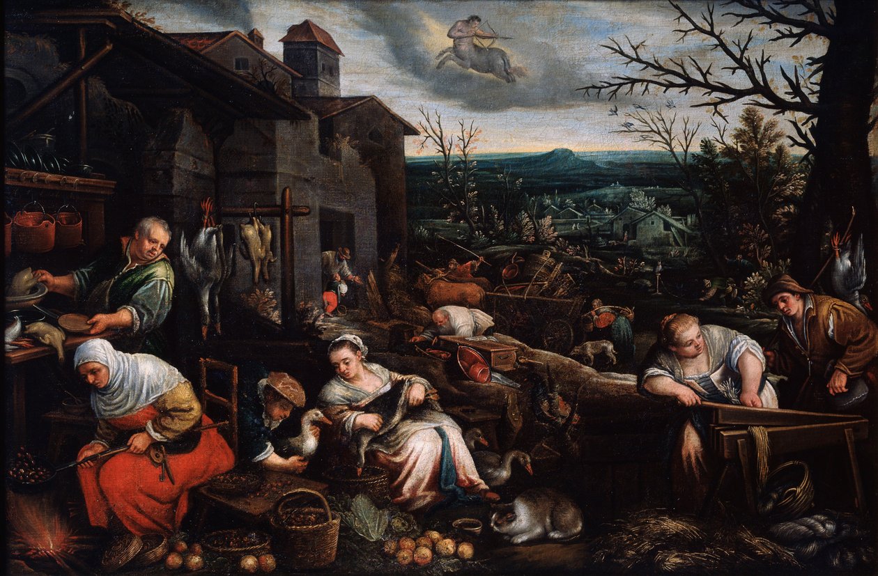 november fra serien Årstiderne, slutningen af det 16. eller begyndelsen af det 17. århundrede af Leandro Bassano