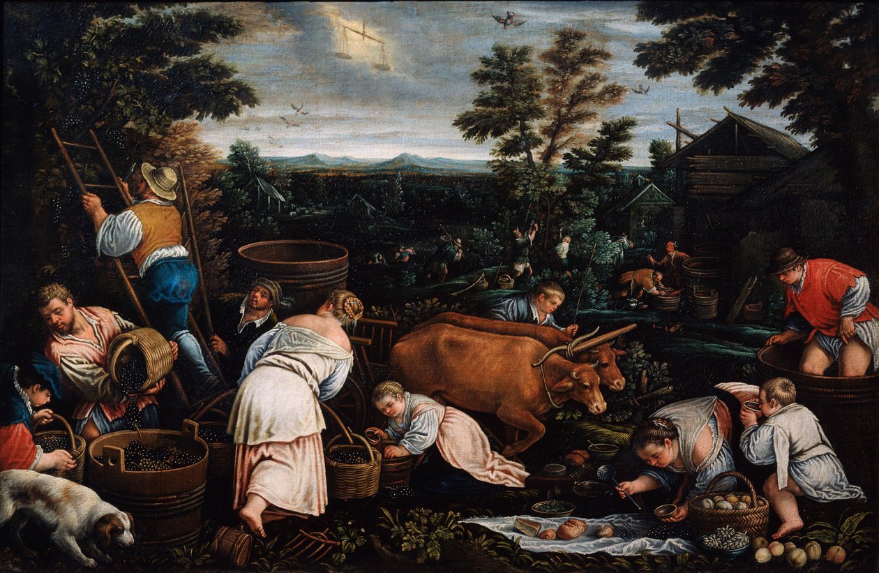september fra serien Årstiderne, slutningen af det 16. eller begyndelsen af det 17. århundrede af Leandro Bassano