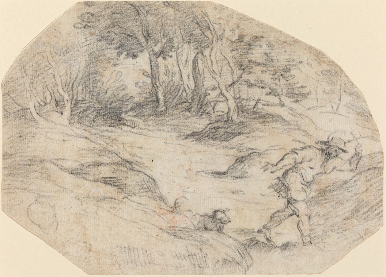 Landskab med en mand og en hund af Leandro Bassano after Titian