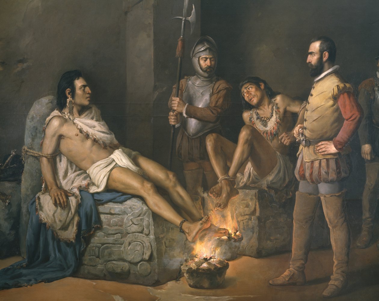 Tortur af Cuauhtemoc (1497-1525) 1893 (detaljer) (olie på lærred) af Leandro Izaguirre