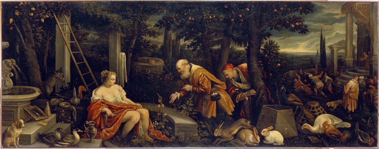 Susanna og de ældste. Maleri af Leandro Bassano (1557-1622), olie på lærred, ca. 1580. Italiensk kunst (Venedig) af Leandro da Ponte Bassano