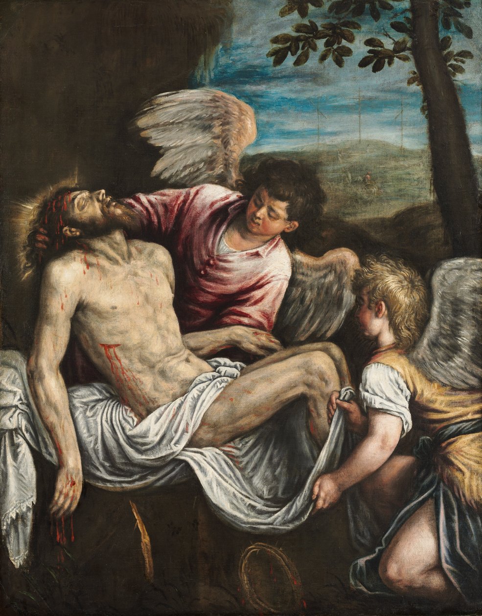 Den døde Kristus med engle, ca. 1580 (olie på lærred) af Leandro da Ponte Bassano