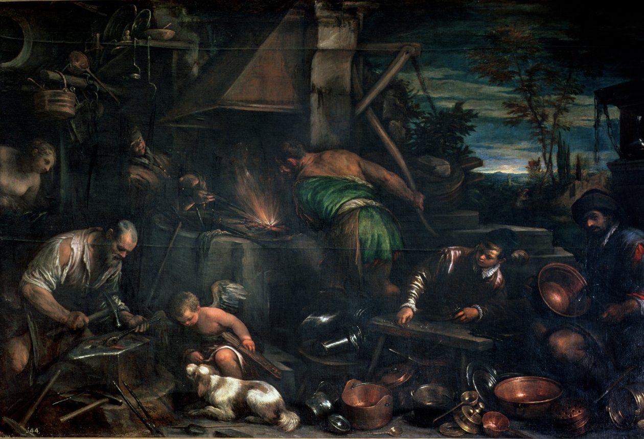 The Forge of Vulcan (olie på lærred) af Leandro da Ponte Bassano