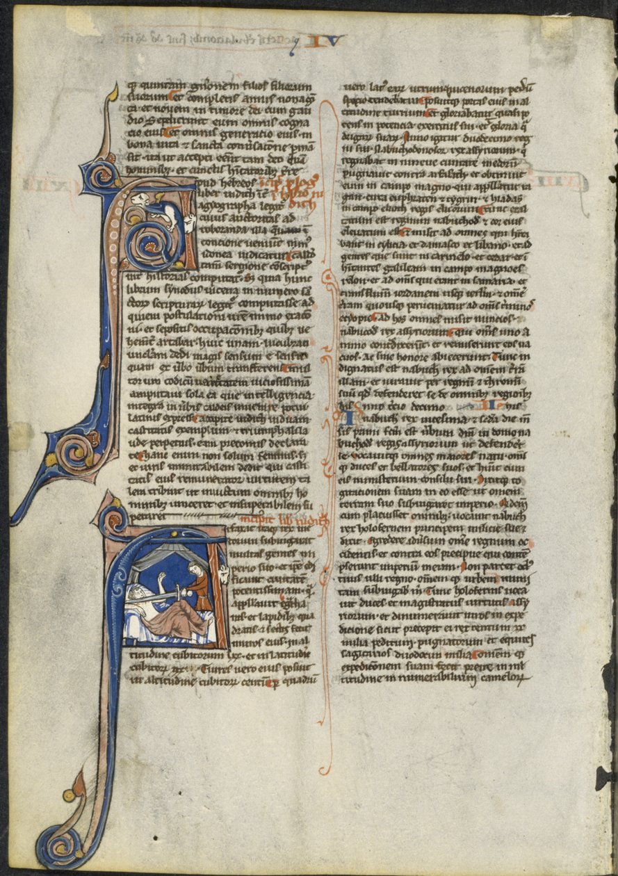 Blad fra en latinsk bibel: Initial A og Initial A: Judith Halshugger Holofernes, ca. 1230-1240. af Leber Group