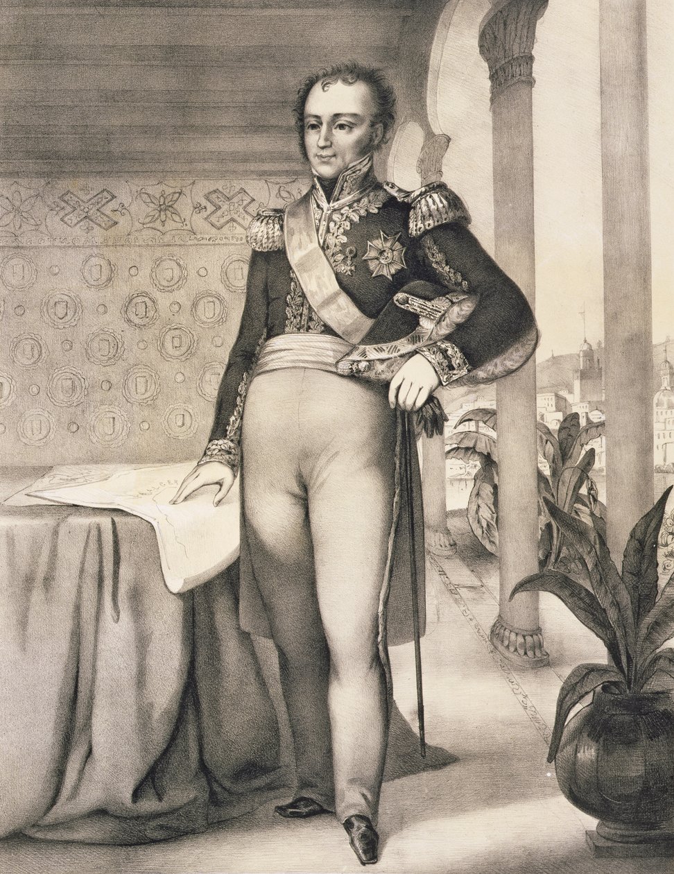 Portræt af Comte de Bourmont (1773-1846), øverstkommanderende for Afrika-ekspeditionen, fra et bind til minde om den franske ekspeditionsstyrke, der erobrede Algier i 1830 af Leberthais