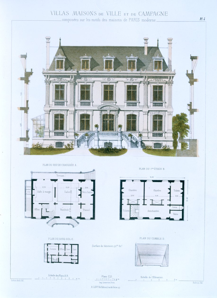 Design fra "Town and Country Houses Based on the Modern Houses of Paris", ca. 1864 af Leblanc