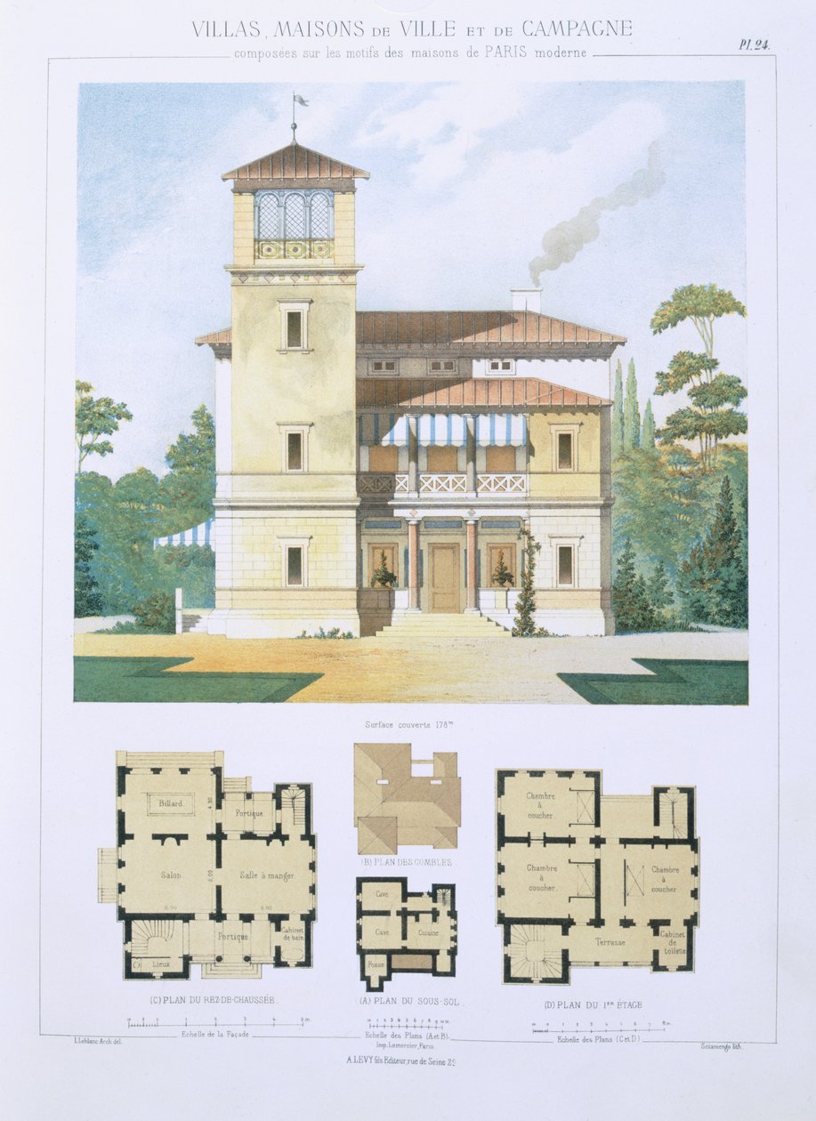 Design fra "Town and Country Houses Based on the Modern Houses of Paris", ca. 1864 af Leblanc