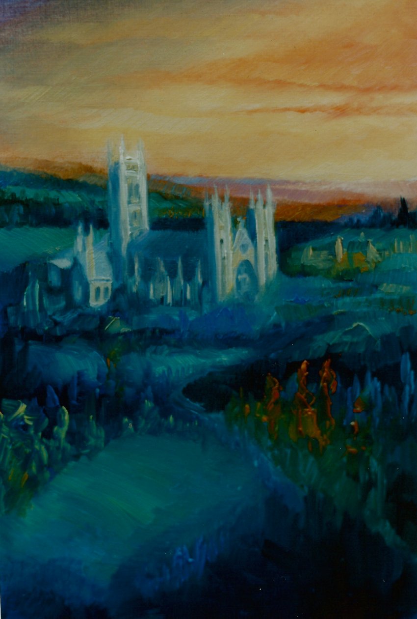 Canterbury Cathedral, 2000 (olie på papir) af Lee Campbell