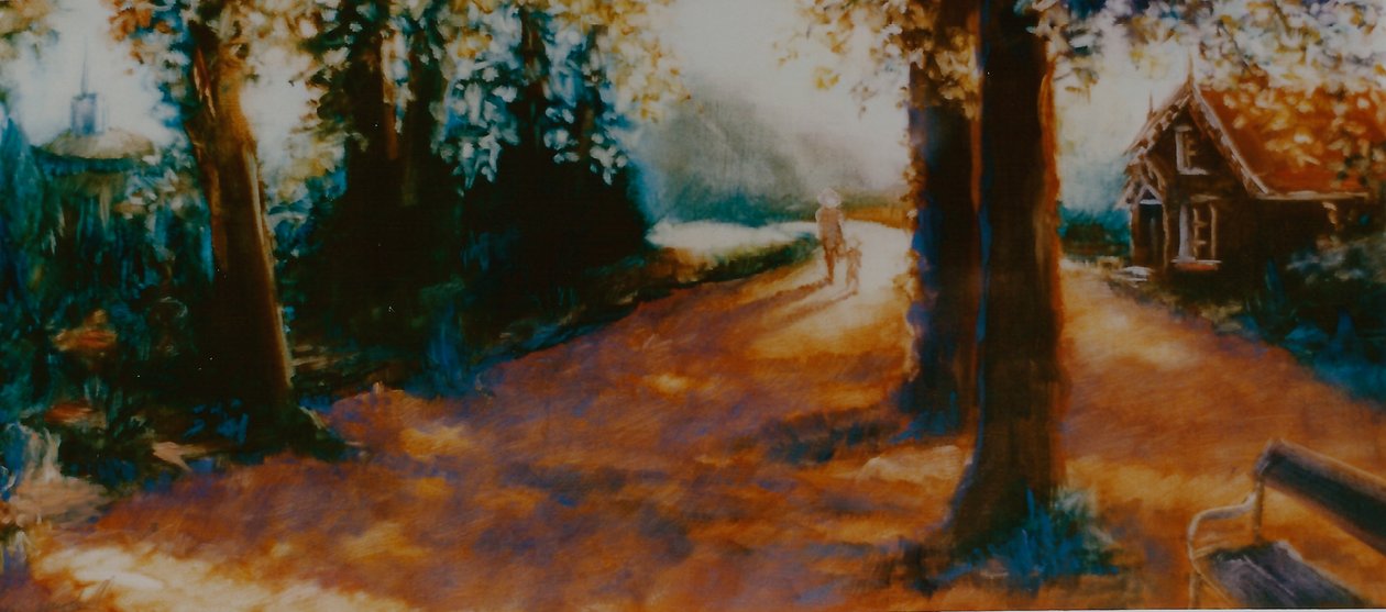 Dane John Gardens, Canterbury, 2000 (olie på papir) af Lee Campbell