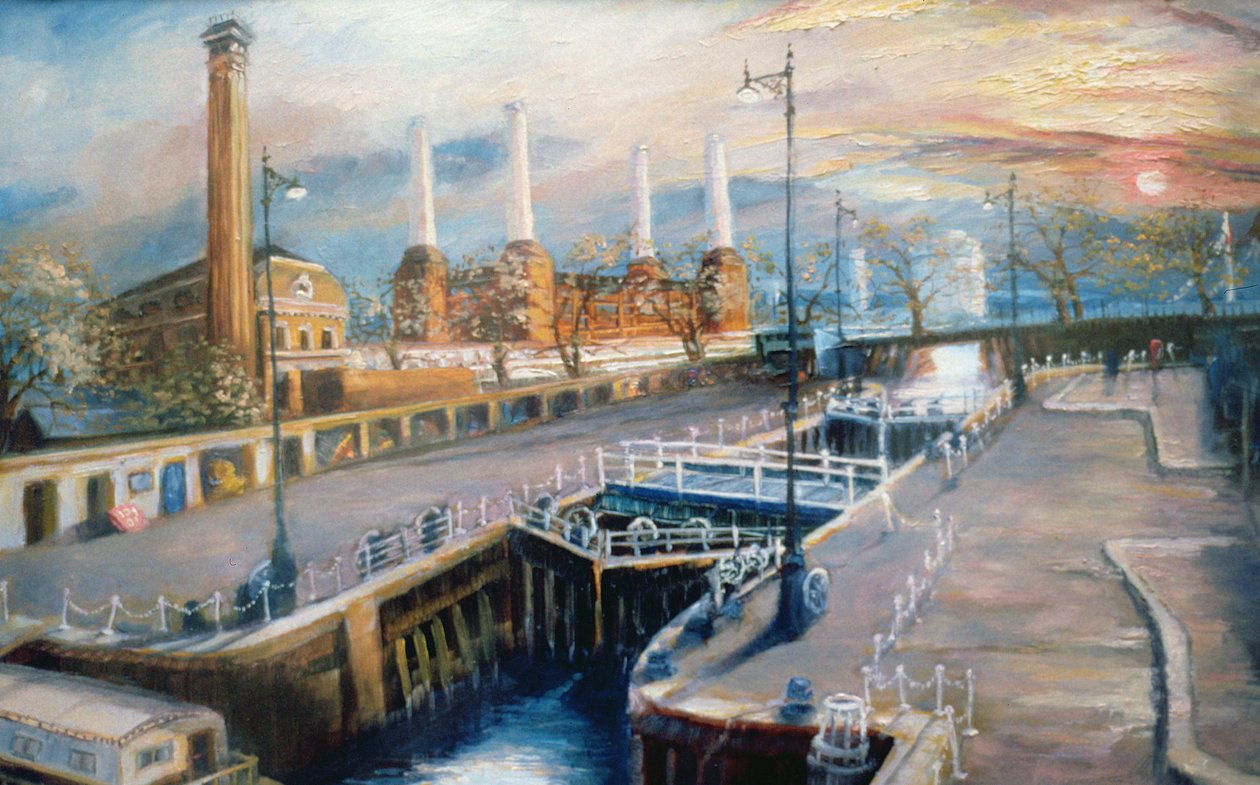 Grosvenor Dock, 1998 (olie på papir) Pimlico Embankment af Lee Campbell
