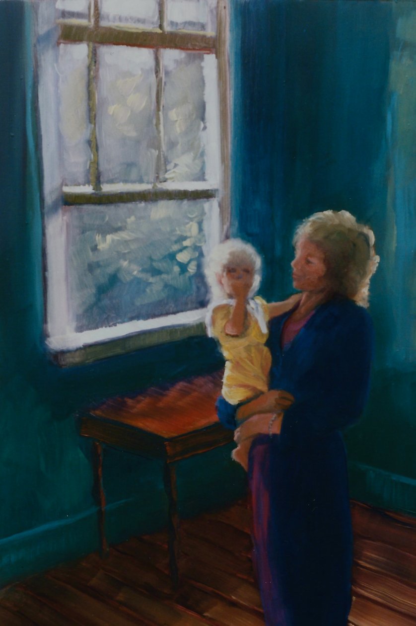 Lily og Mira, 1997 olie på papir af Lee Campbell