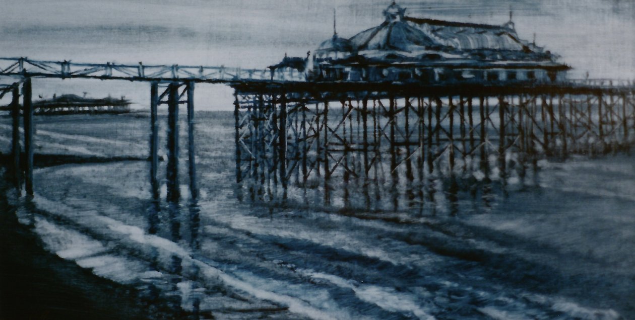 Old Pier Brighton 2001 (olie på papir) begge moler Brighton af Lee Campbell