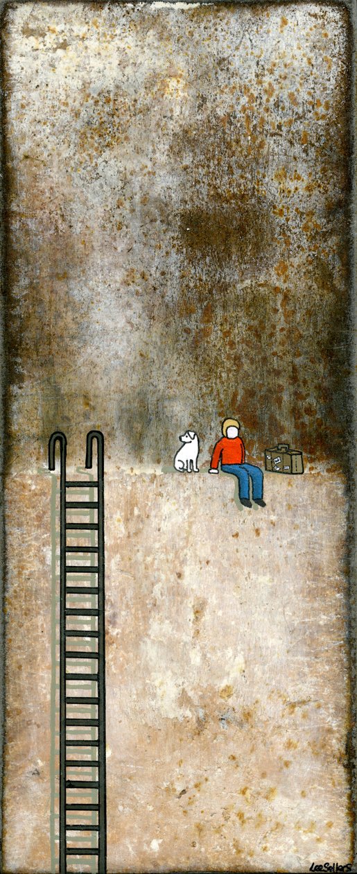 Starten på et vildt eventyr, 2012, (Akryl og blæk på metal) af Lee Sellers