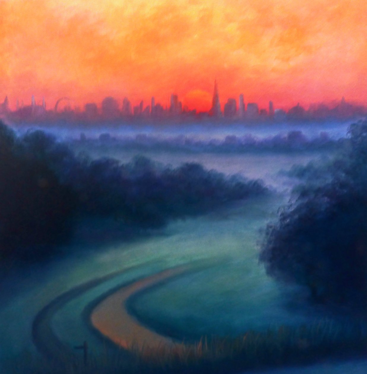 Summer Dawn Richmond Park; 2023 (olie på lærred) af Lee Campbell