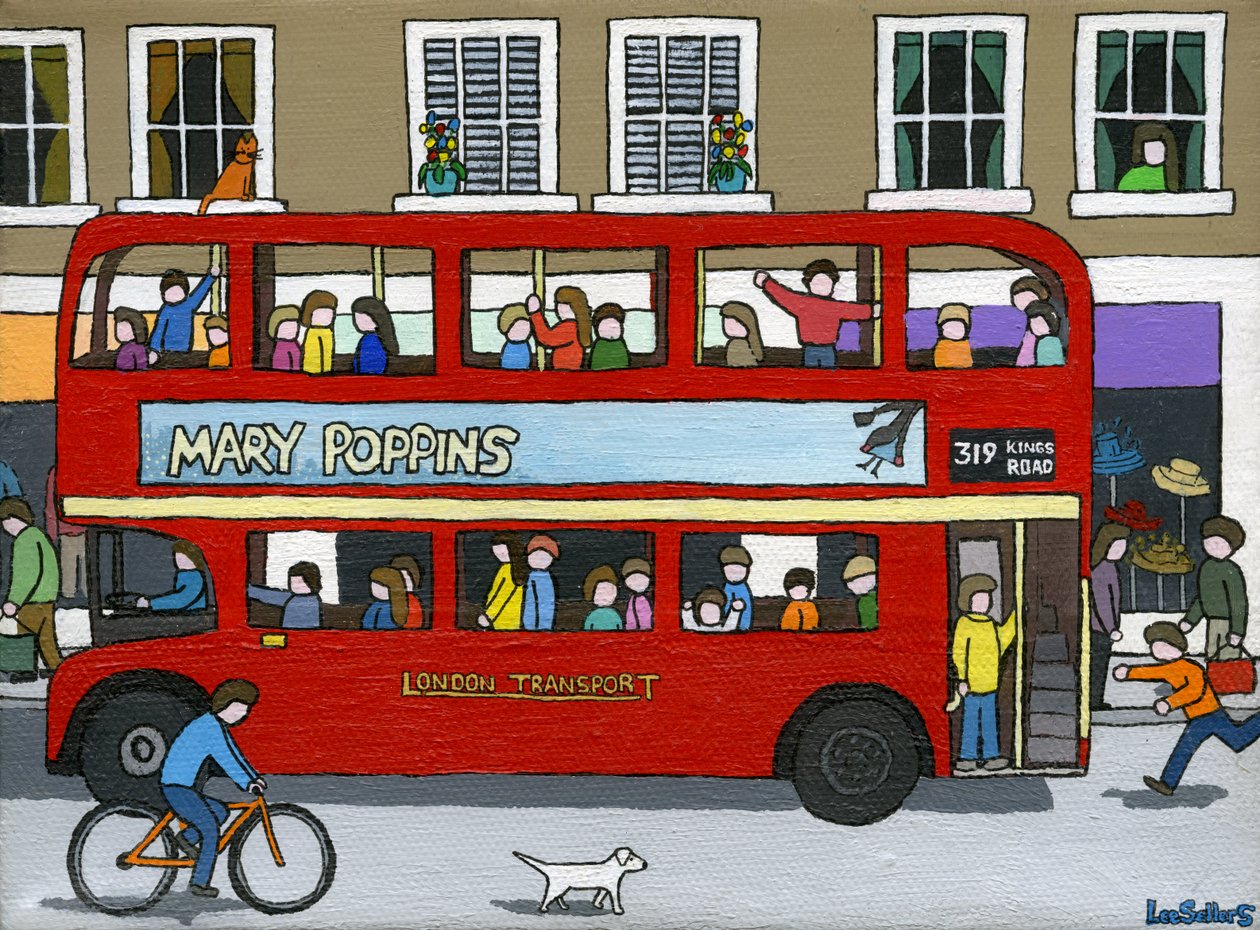 London Bus, 2015 (Akryl og blæk på lærred) af Lee Sellers