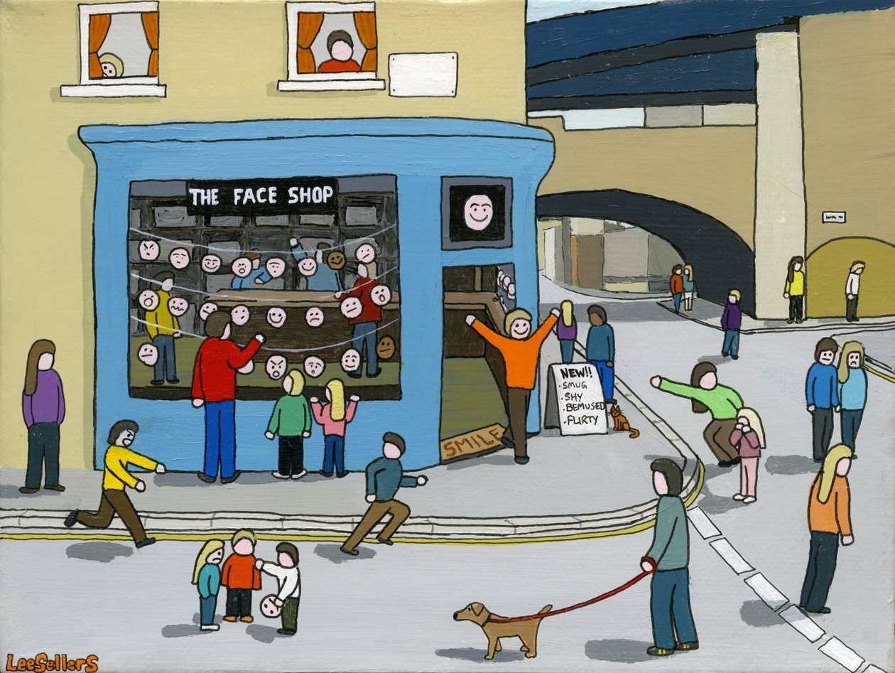 The Face Shop, 2015, (Akryl og blæk på lærred af Lee Sellers