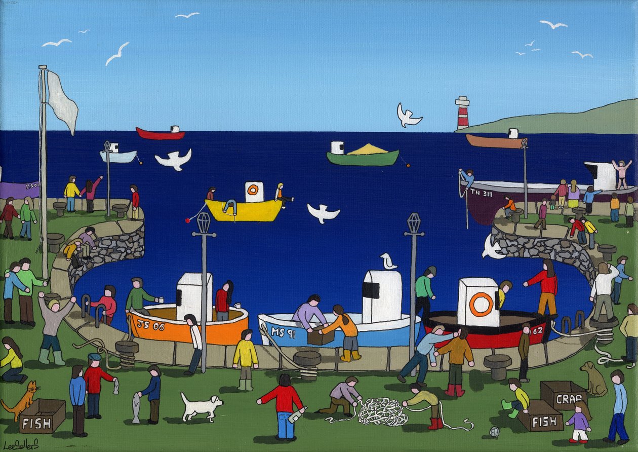 The Harbour, 2015, (Akryl og blæk på lærred) af Lee Sellers