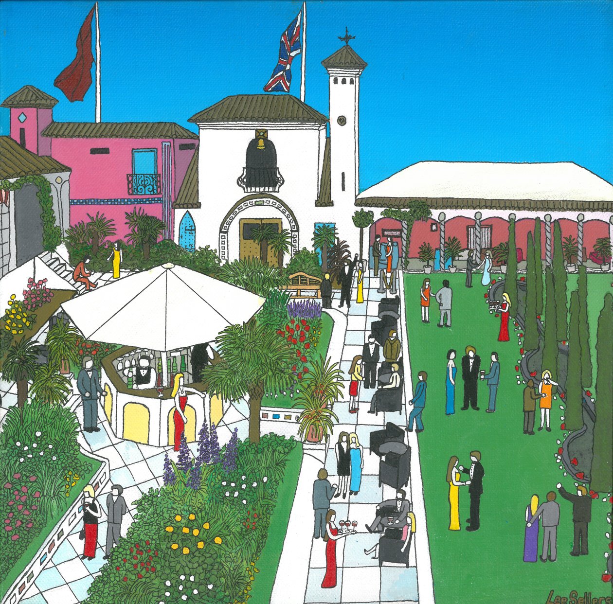 The Roof Gardens, 2010, (Akryl og blæk på lærred) af Lee Sellers