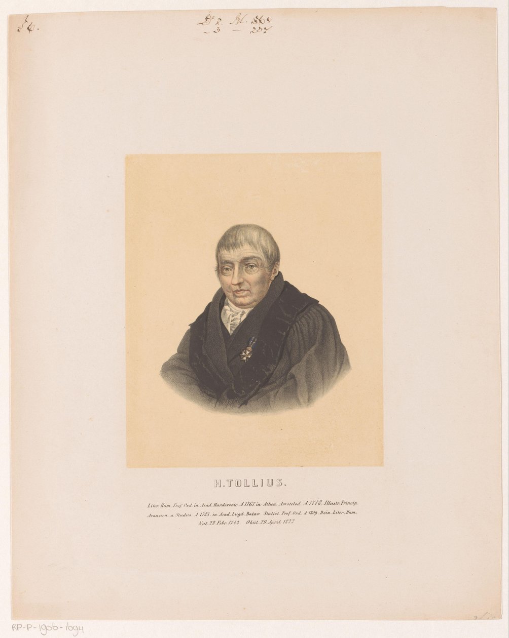 Portret af Herman Tollius H. Tollius (titel på objekt) af Leendert Springer (I)