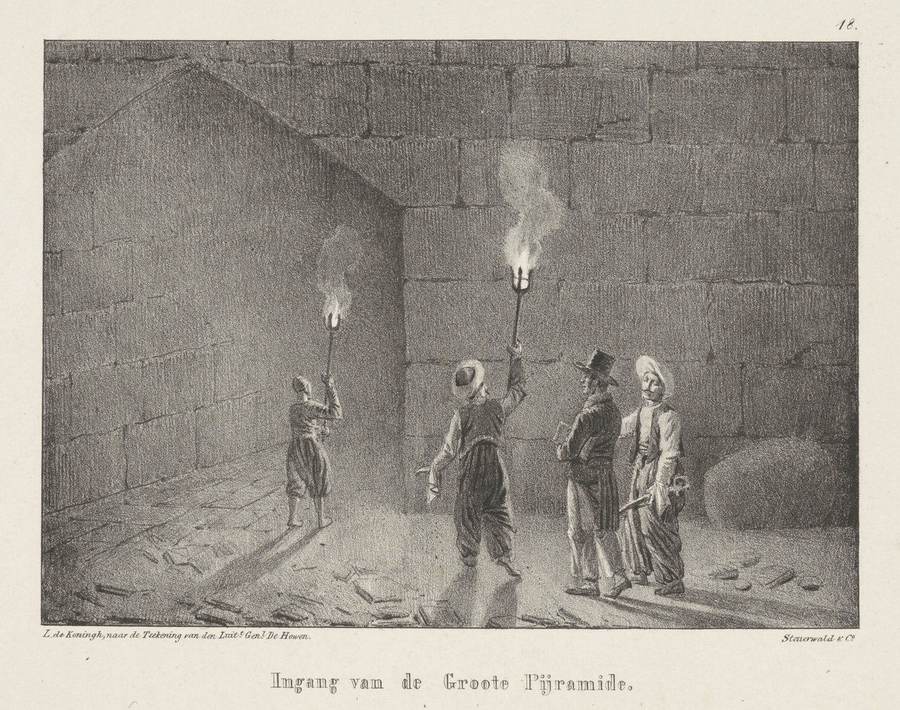 Indgang til en pyramide Indgang til den store pyramide (titel på objekt) Egyptian-Faces tredje seks (serietitel) Egyptian-Views (serietitel) af Leendert de Koningh