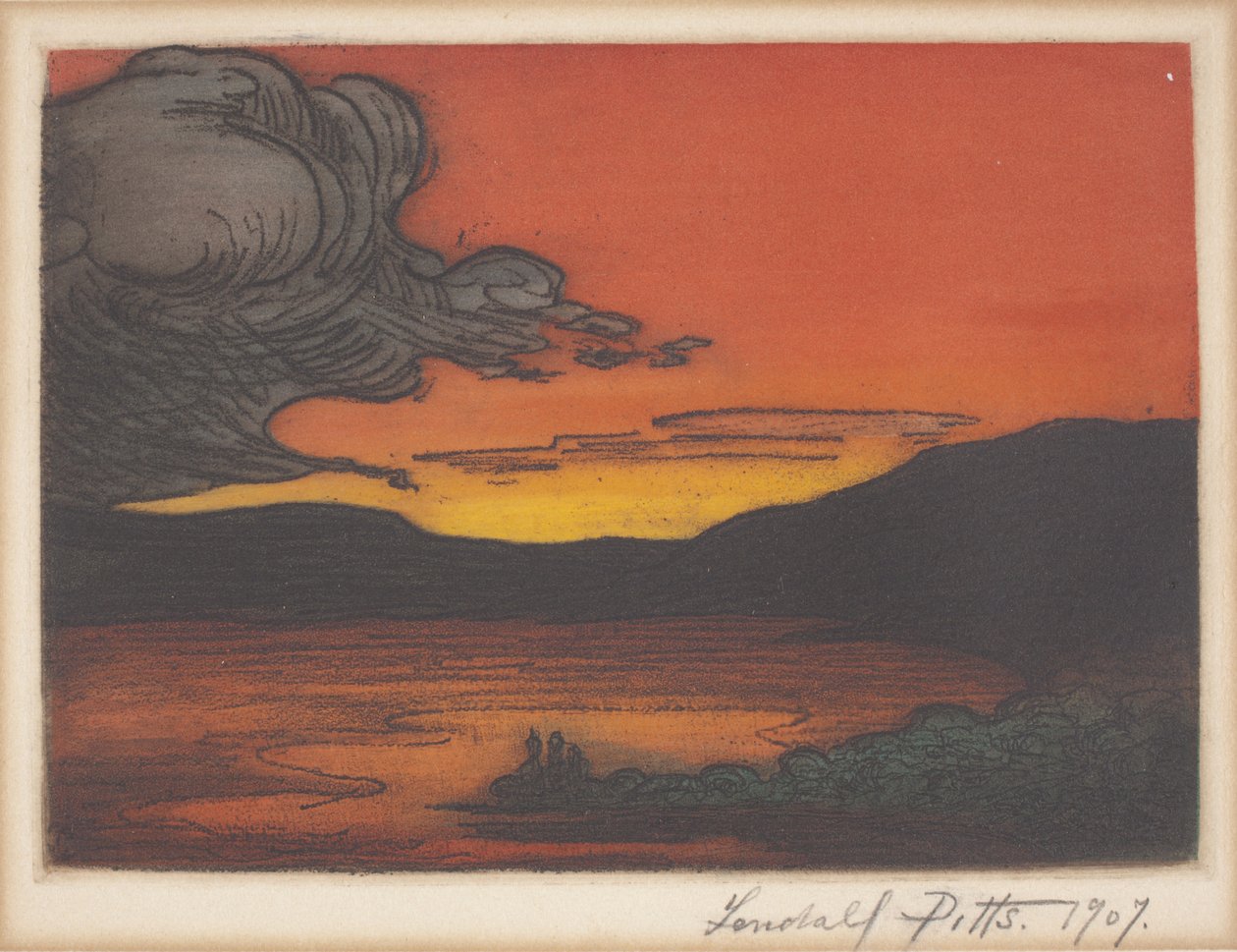 Sunset On The Lake (farveætsning og akvatinte) af Lendall Pitts