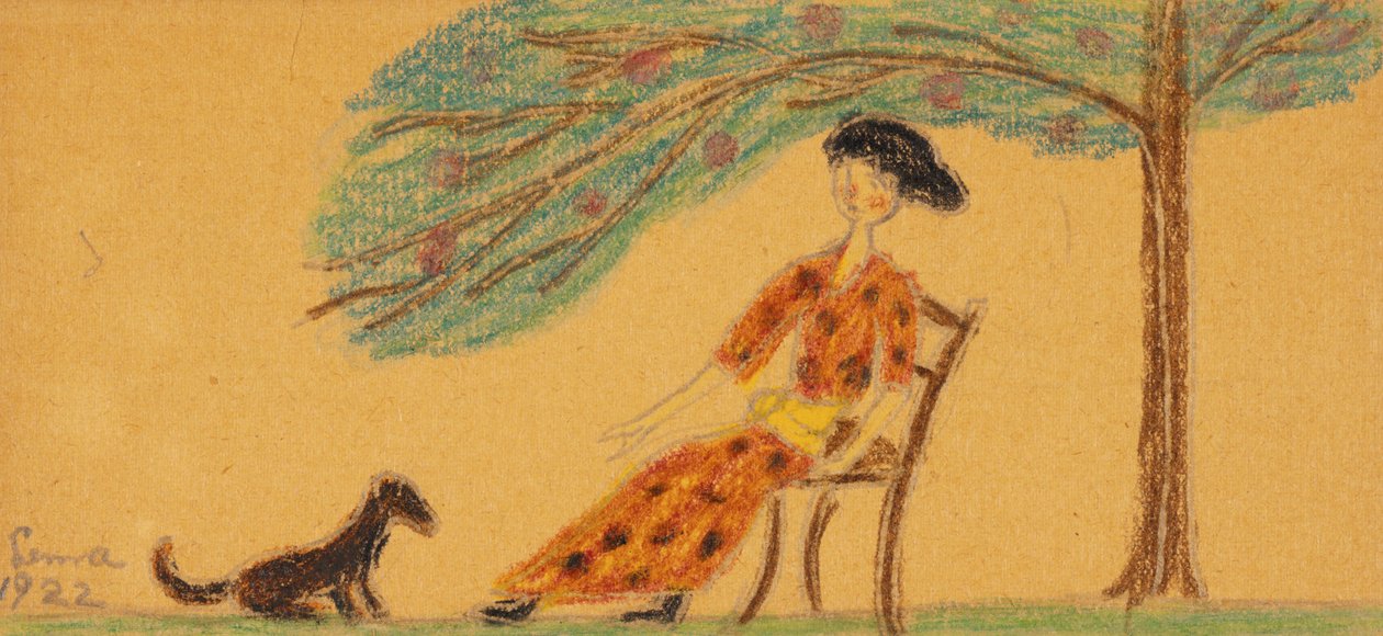 Kvinde og hund under træet af Lenna Glackens