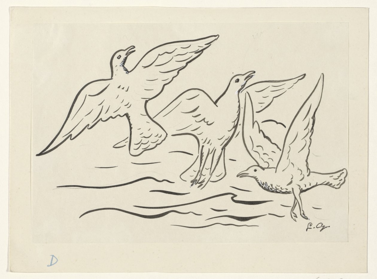 Tre fugle på himlen over havet af Leo Gestel (signed by artist)