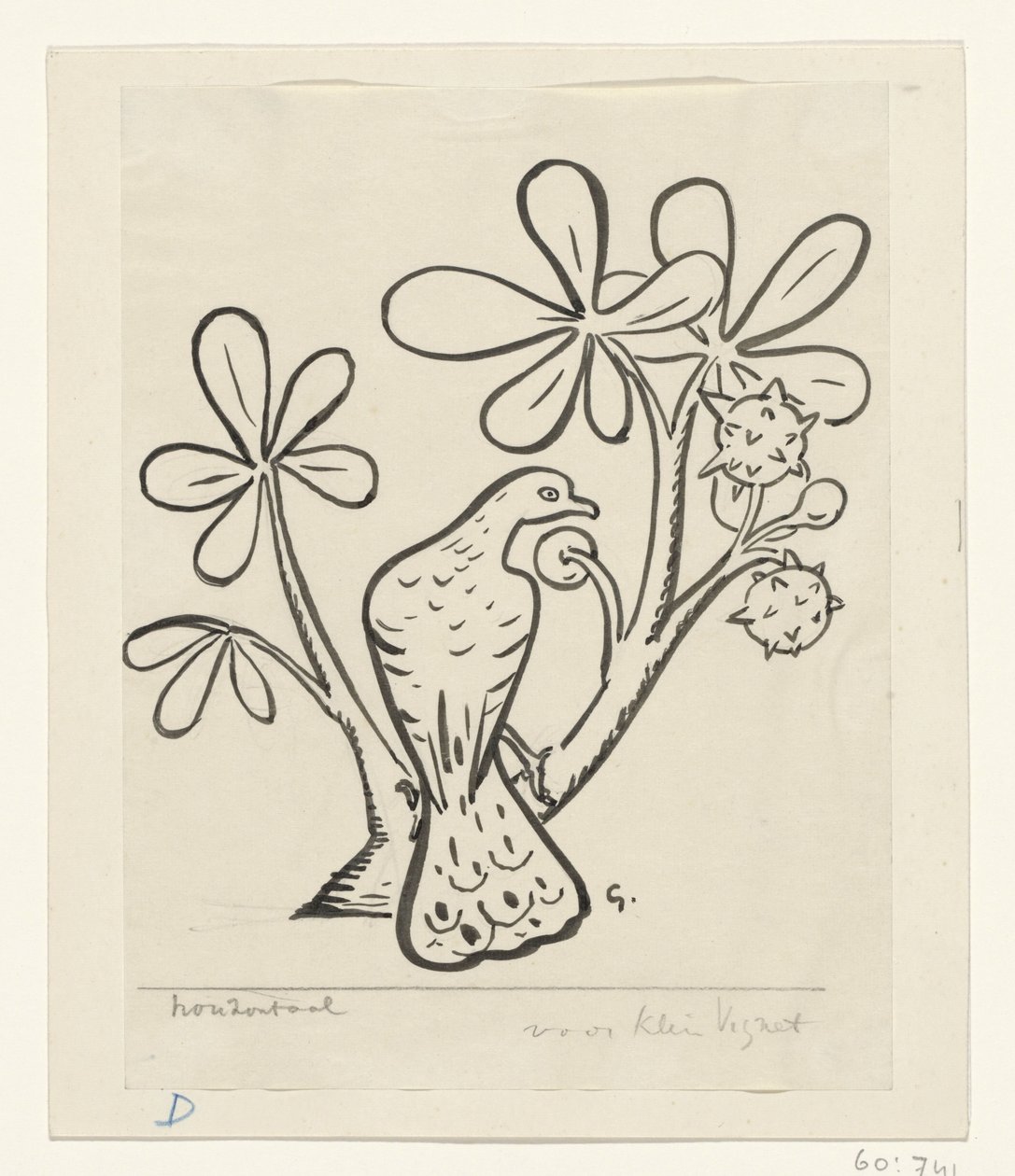 Due på en gren af ​​et kastanjetræ af Leo Gestel (signed by artist)
