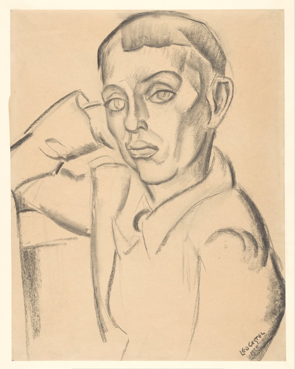 Ung mand hviler hovedet på sin hånd af Leo Gestel (signed by artist)