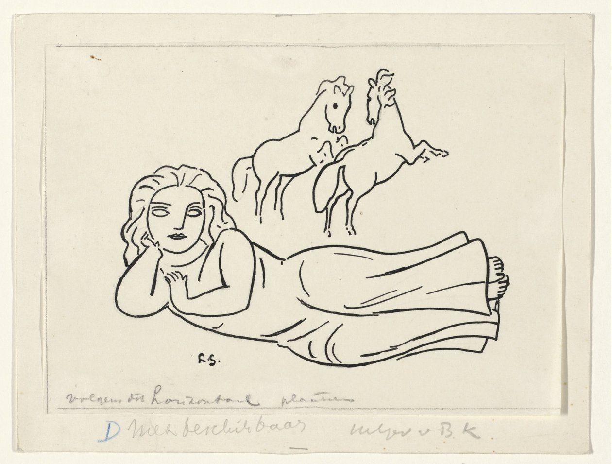 Tilbagelænet kvinde med to heste af Leo Gestel (signed by artist)