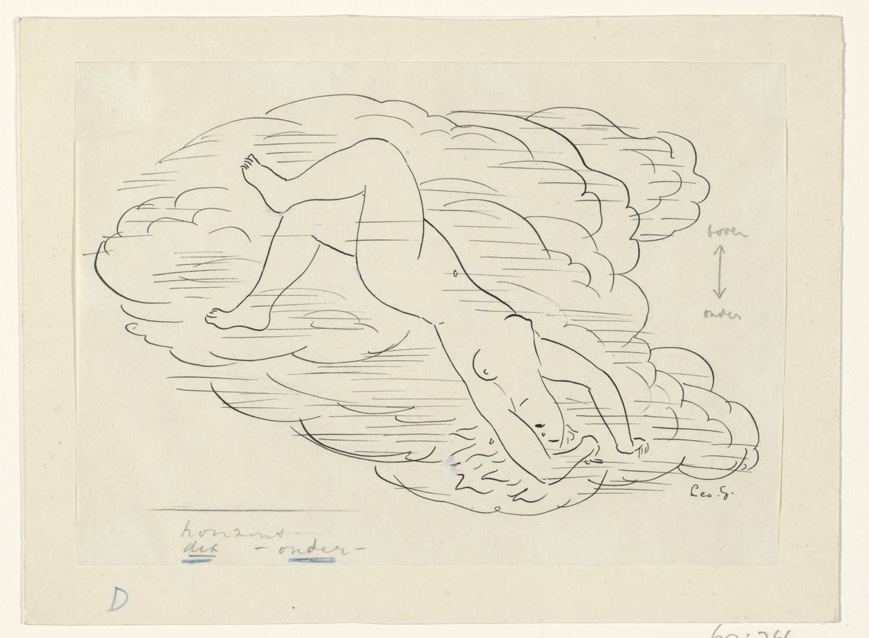 Nøgen kvinde i skyerne af Leo Gestel (signed by artist)