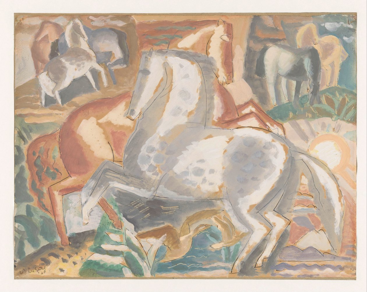 Heste i landskab af Leo Gestel (signed by artist)