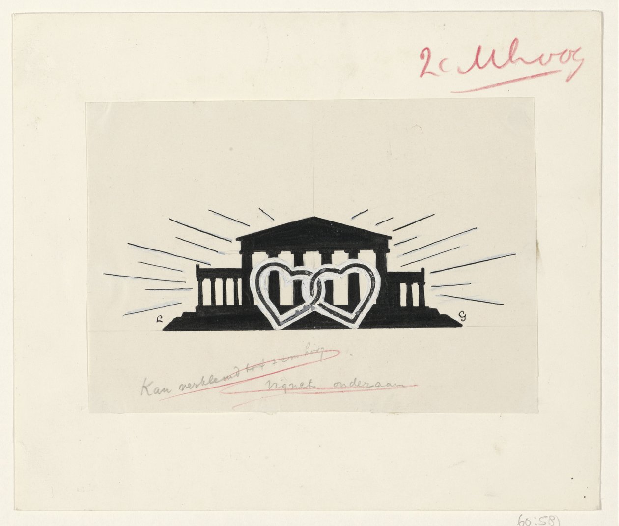 Tempel med to forenede hjerter af Leo Gestel (signed by artist)