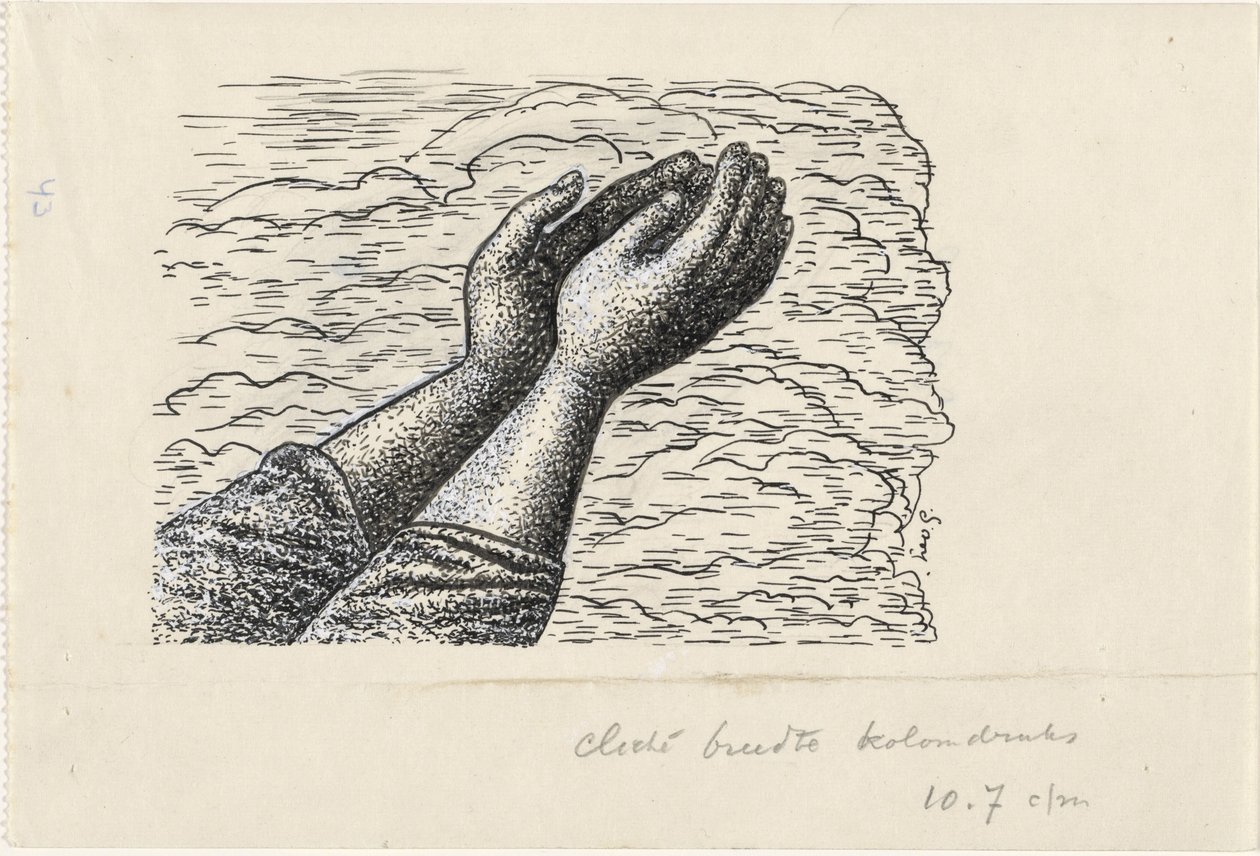 To løftede hænder foran skyer af Leo Gestel (signed by artist)