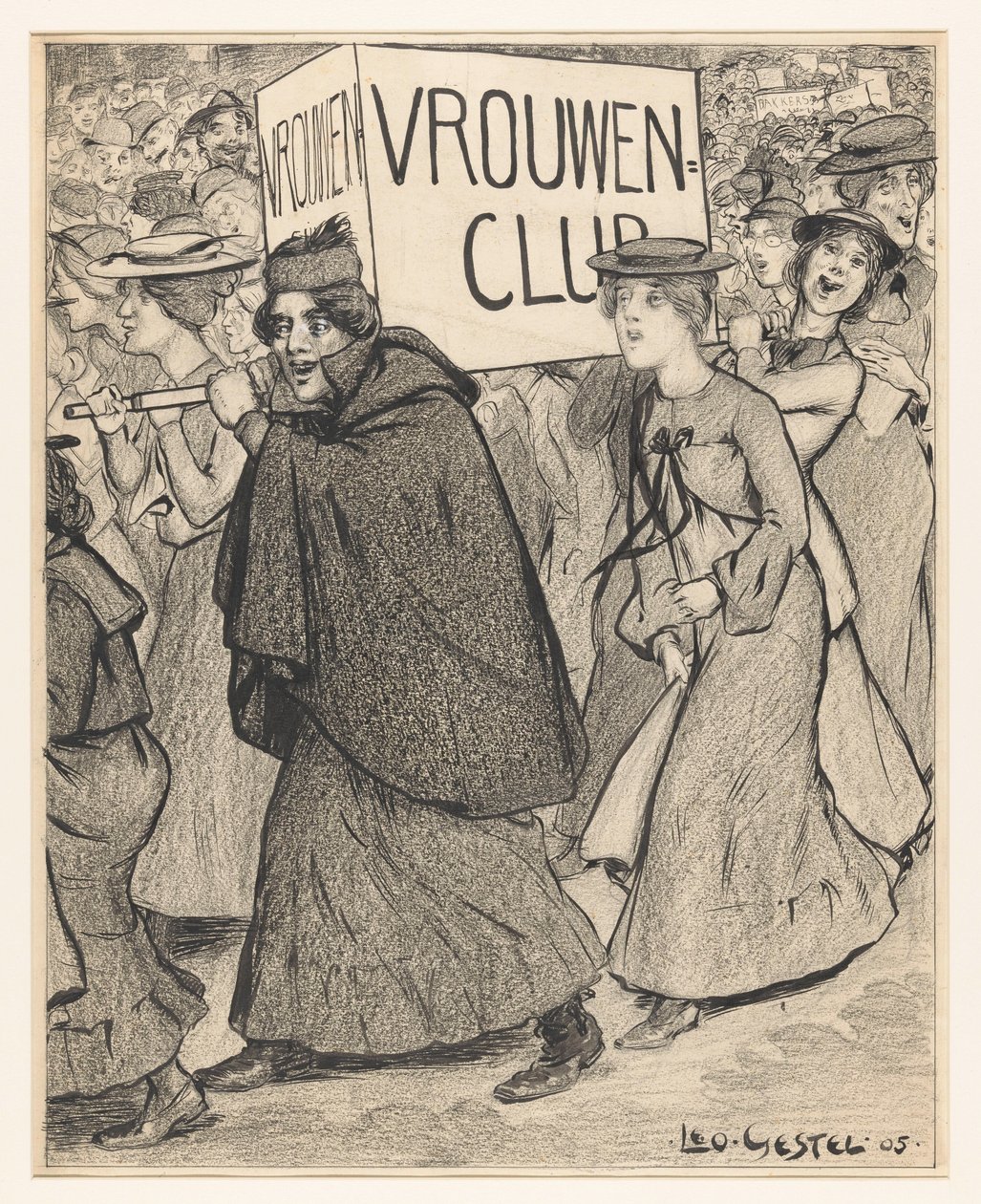 Kvinder i en kvindeklubparade af Leo Gestel (signed by artist)
