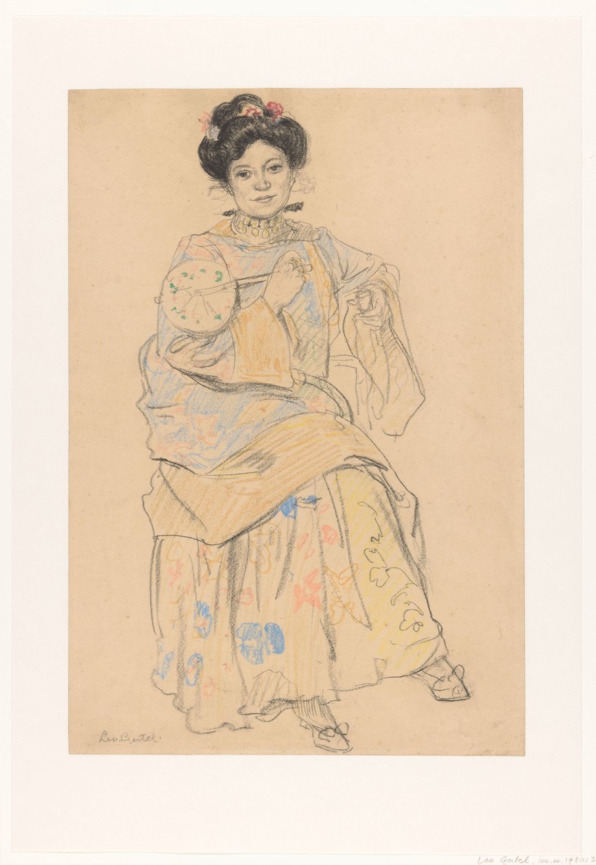 Siddende kvinde i japansk tøj af Leo Gestel (signed by artist)