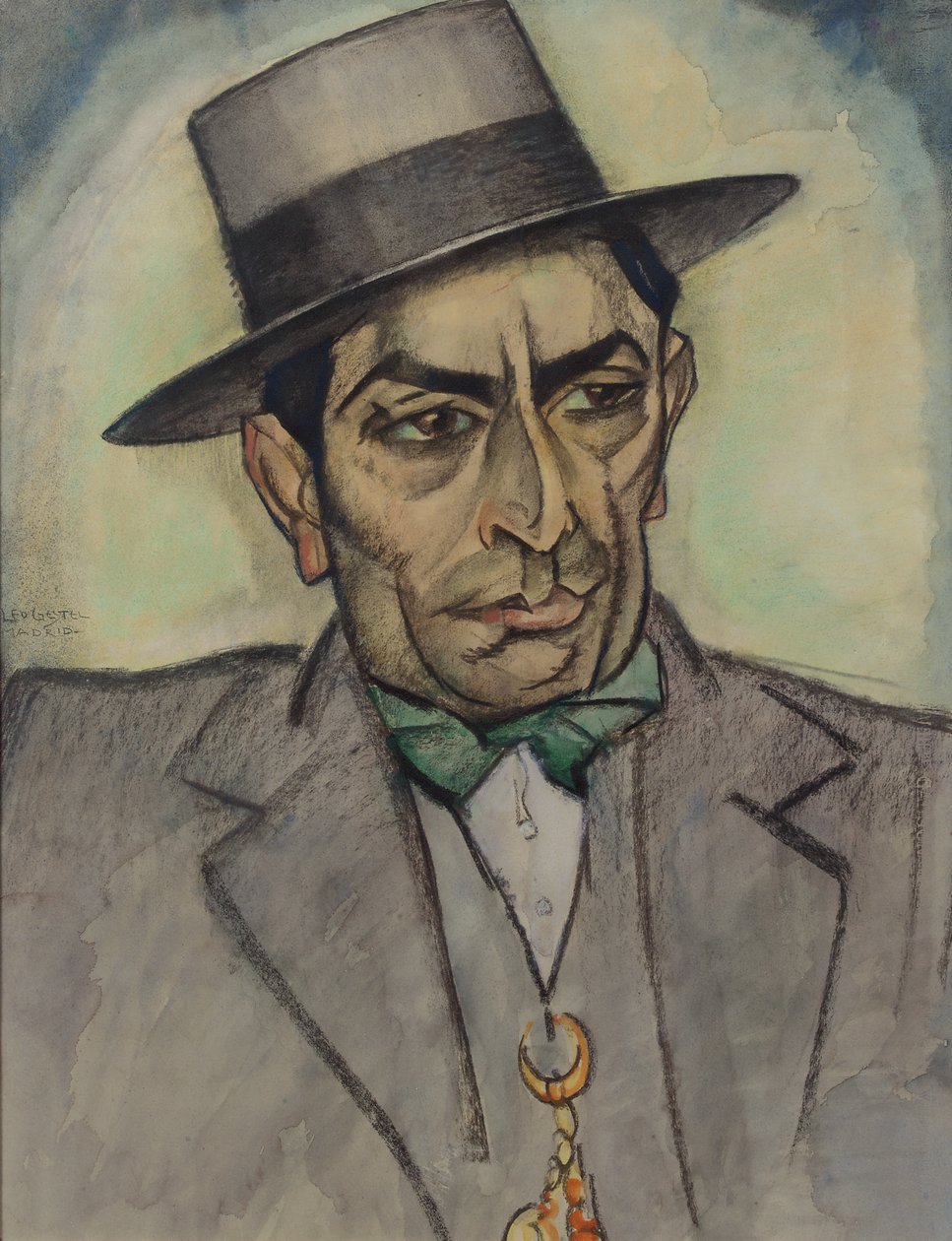 En mand i spansk kostume, ca. 1914 (kul, pastel og akvarel på papir) af Leo Gestel