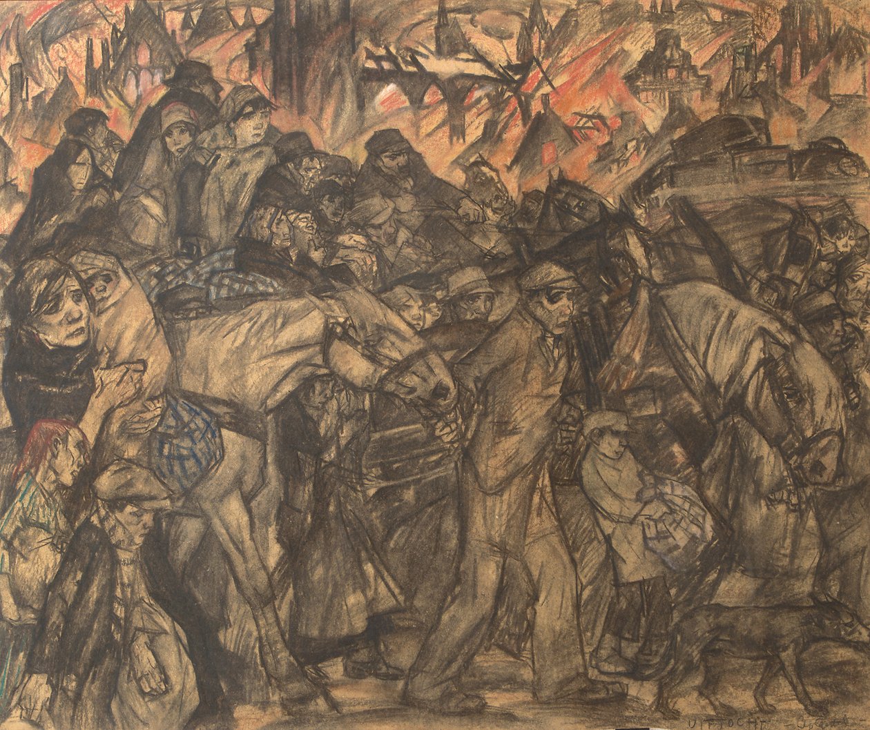 Exodus (kridt og pastel på papir) af Leo Gestel