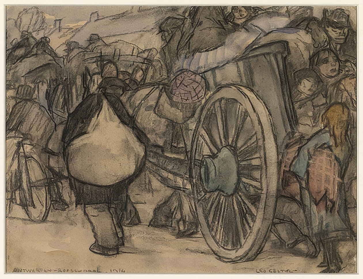 Flüchtlinge auf dem Weg von Amsterdam nach Roosendaal (flygtninge på vej fra Antwerpen til Roosendaal). 1914 af Leo Gestel