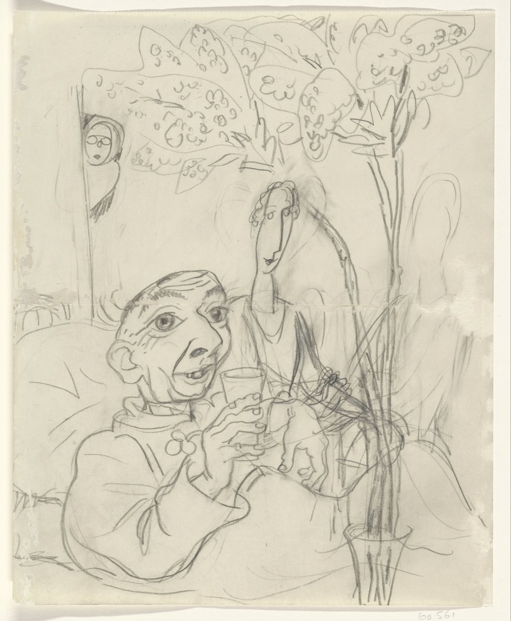 Karikatur af Leo Gestel på hans sygeleje af Leo Gestel