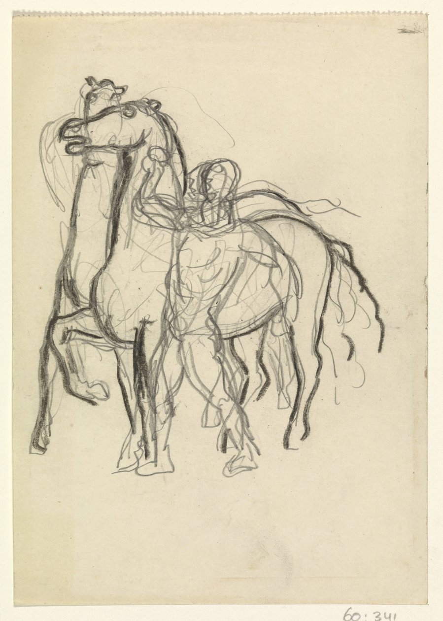 Mand holder to heste i skak af Leo Gestel